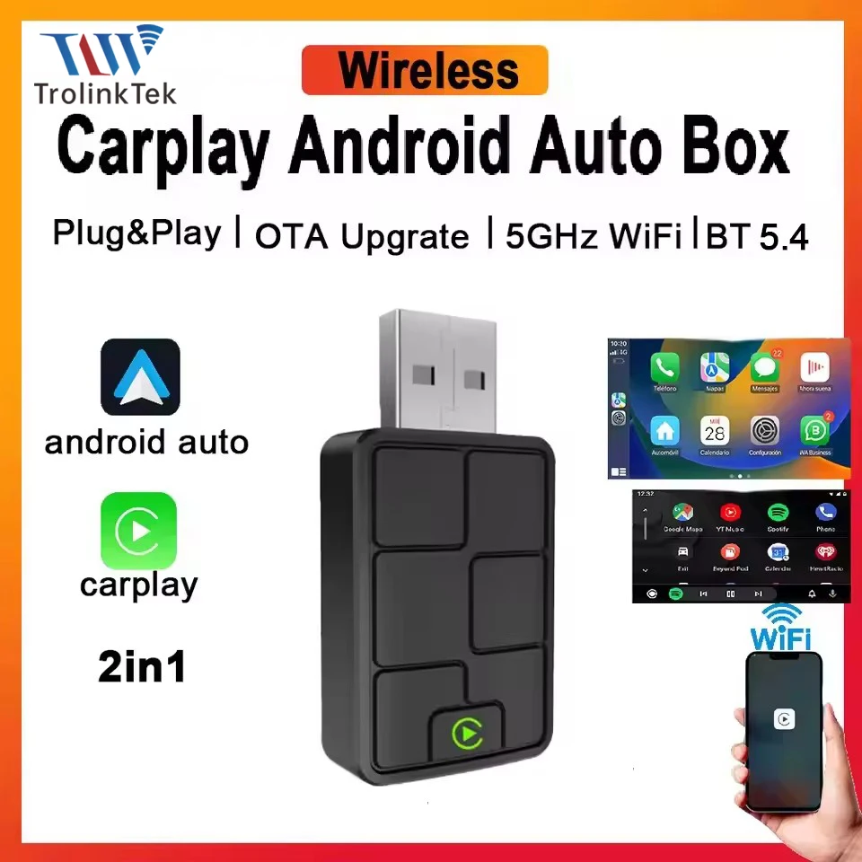 

Беспроводной адаптер CarPlay 2-в-1 и беспроводной адаптер Android Auto 2026 года для интеллектуальных автомобильных систем VW, Toyota, Honda, Ford, Benz