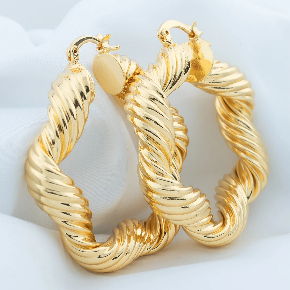 Big Hoop Earring for Women 50/40 mm Gold Color Twisted Earrings  Daily Wear Round TextureTrendy Waterproof Jewelry Accessories