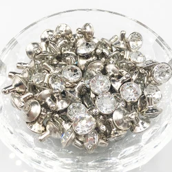 100Sets 6mm&8mm Clear Crystal Rhinestone Rivets Silver Metal Base Studs Decoration Findings For Clothing Bag Leathercraft