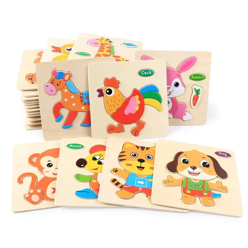 Novo bebê brinquedos de madeira 3d quebra-cabeça dos desenhos animados inteligência animal crianças educativo cérebro teaser tangram formas aprendizagem jigsaw