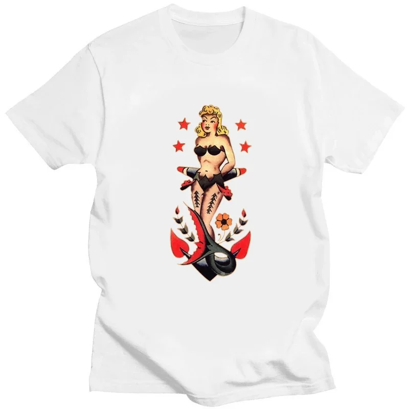 American Traditional Nautical Mermaid The Pin Up Girl Classic Tshirt Alternative Creativity Shirt Print Tee Shirt Women Men Tops