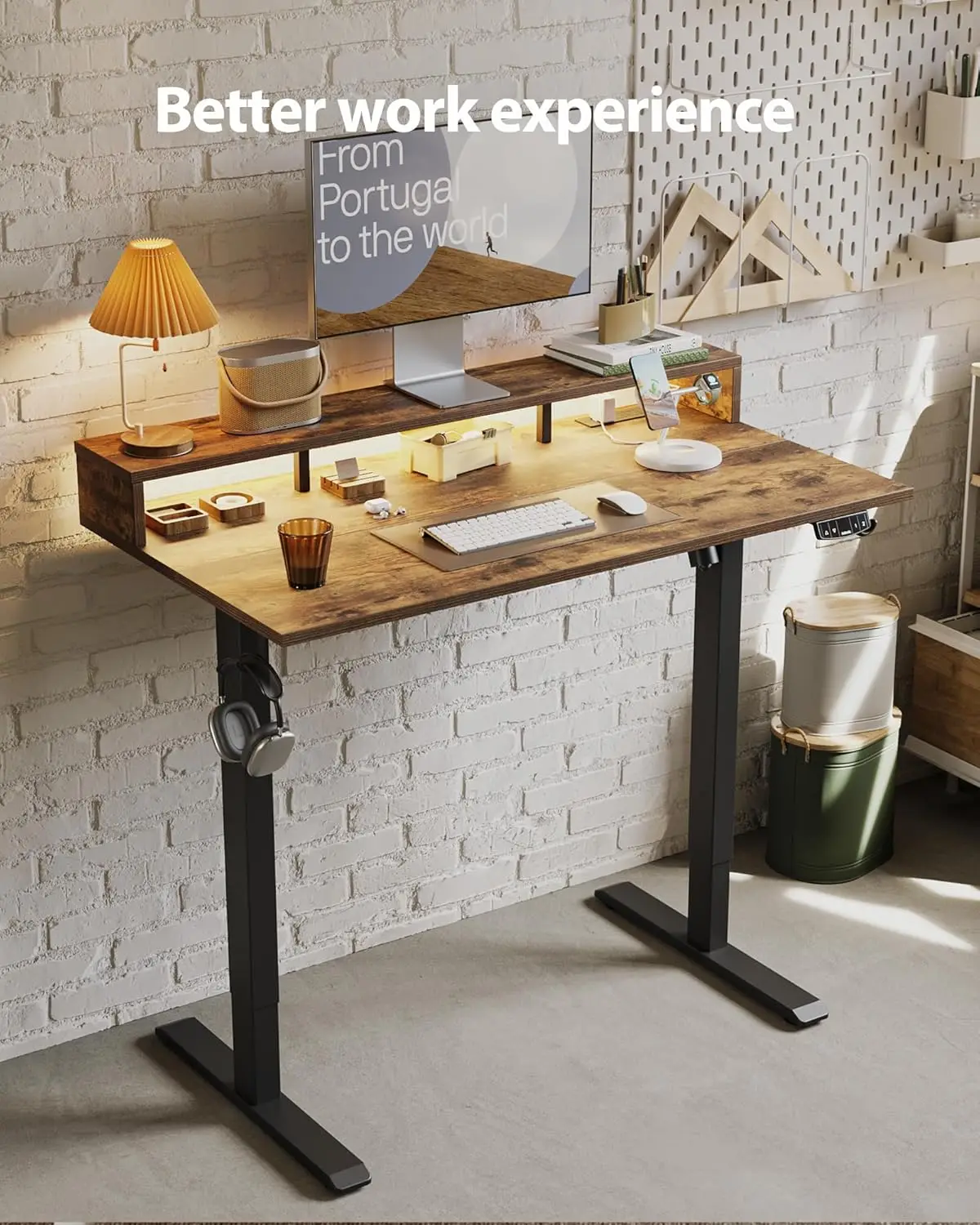 Power Outlet and LED Light Strip, Sit to Stand, Ergonomic 48x24" Rising Desk with Memory Presets