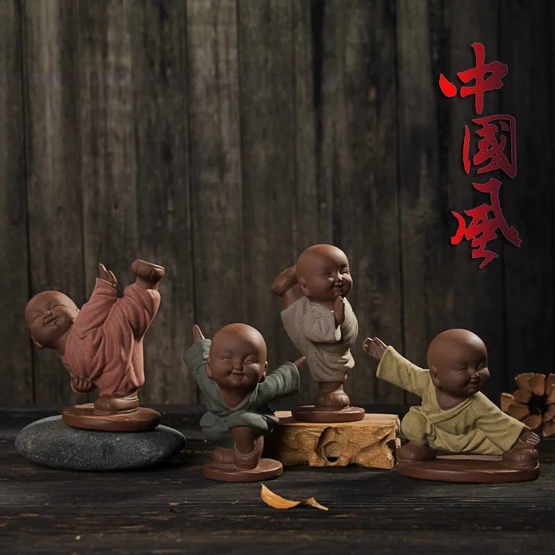 Monk stuates kongfu pottery kids creative sculpture  Home Furnishing ceramic handicrafts  home decoration