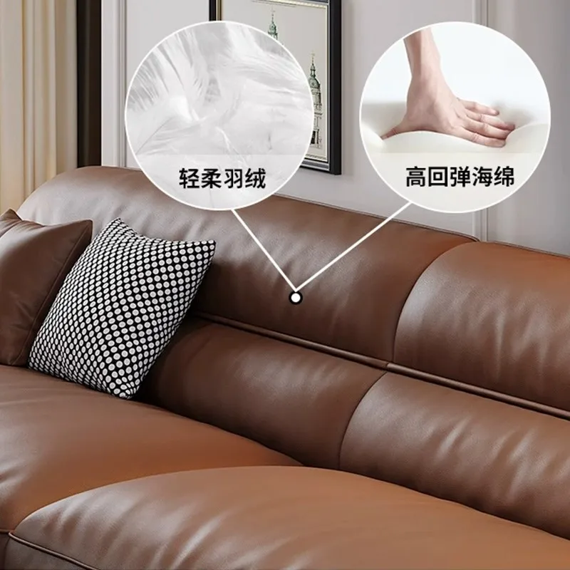 Customizable  furniture retro leather sofa modern simple antique living room caramel color home straight row three sofa