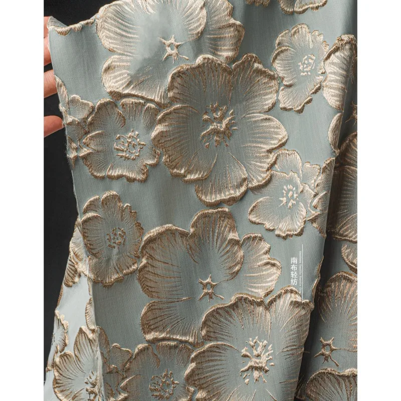 Golden silk plum blossom jacquard fabric embossed three-dimensional embroidery Chinese style cheongsam clothing designer fabric