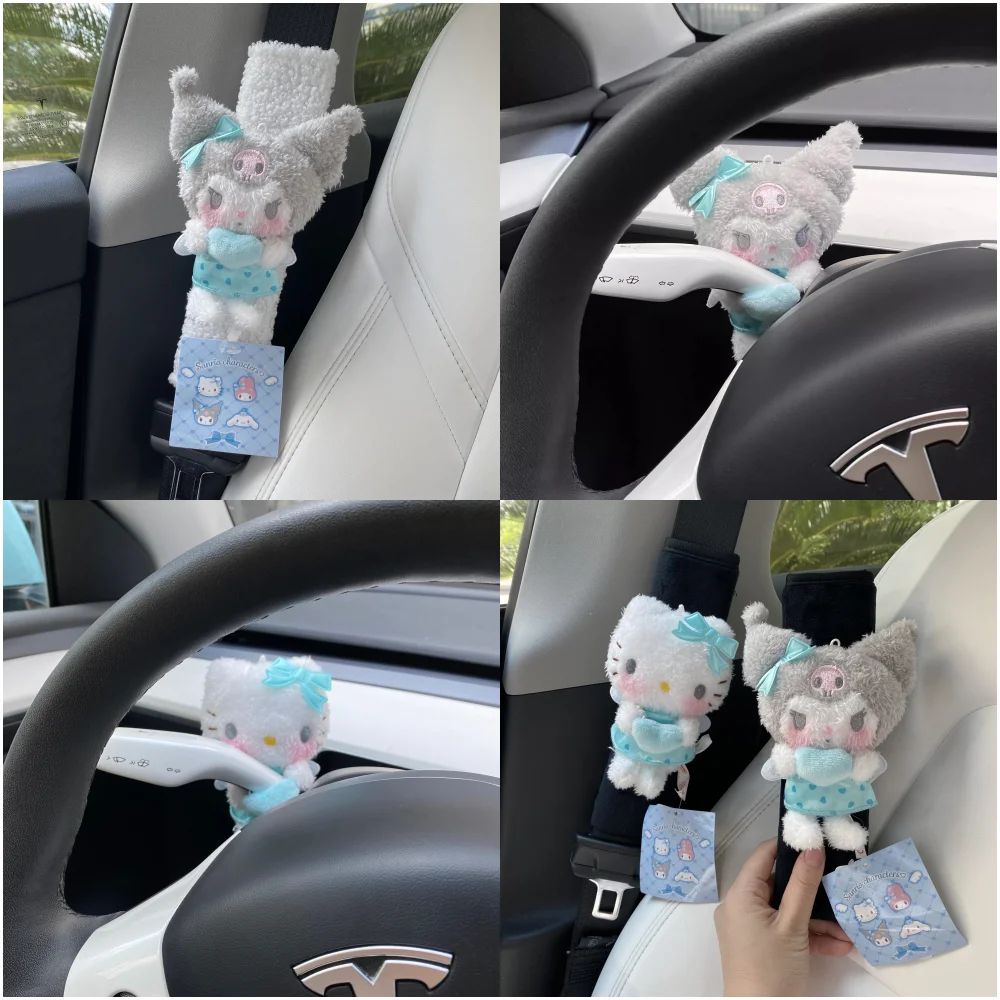 Anime Cartoon Kuromi Hellokittys Angel Series Auto Turn Signals Wiper Plush Decoration Car Seat Belt Cover Shoulder Protectors