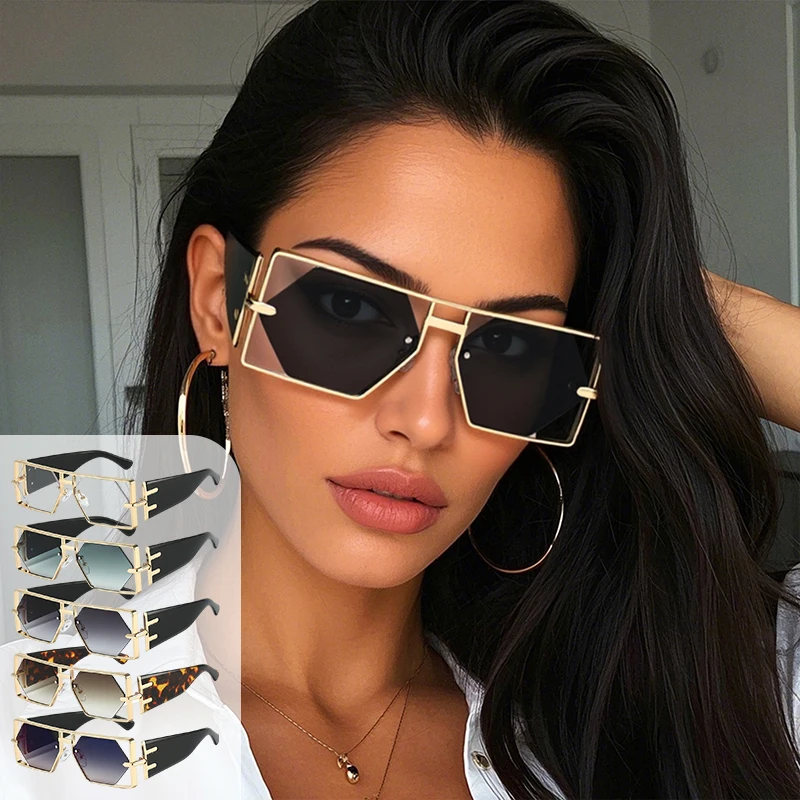 نظارات شمسية مستطيلة رائعة فاخرة بتصميم مجوف نظارات سداسية بإطار معدني نظارات شمسية Steampunk Fashoin