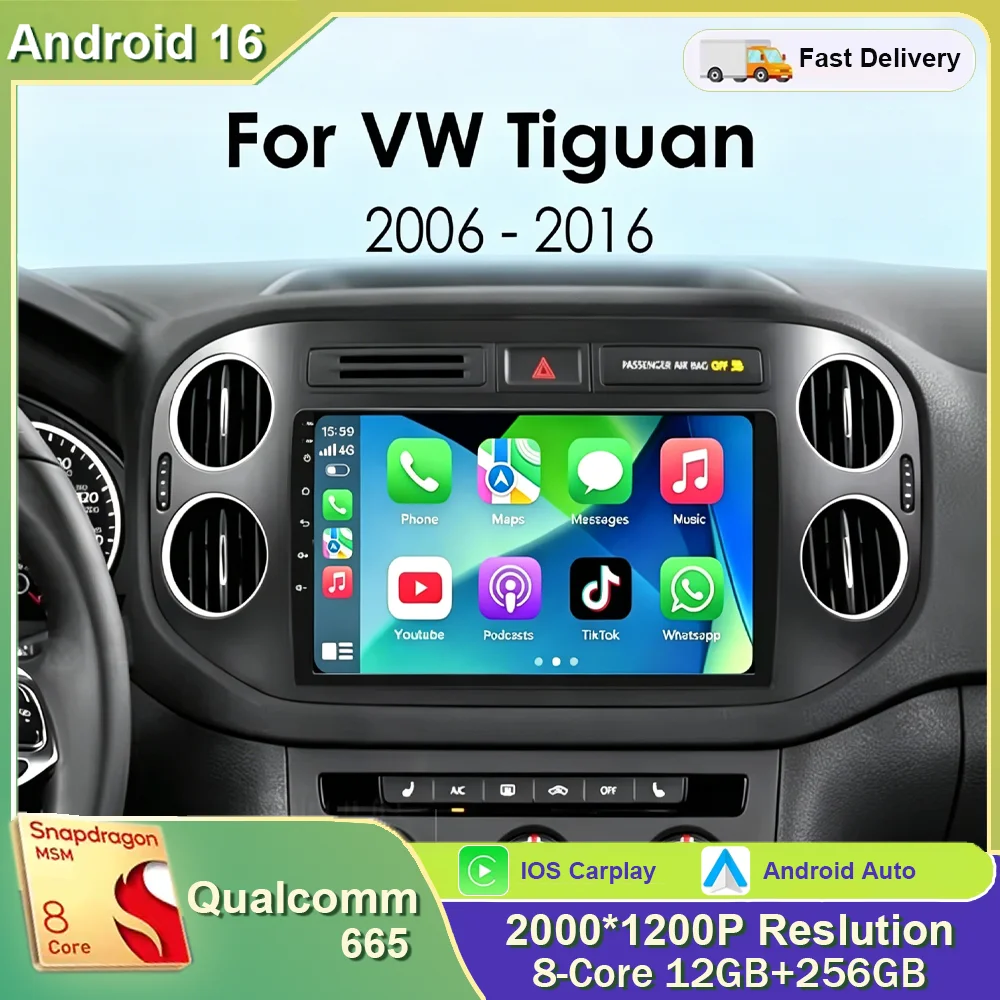 Radio para Auto Android 16 para VW Volkswagen Tiguan 1 NF 2006 - 2016, Reproductor Multimedia Estéreo, Reproductor de Video, Carplay, Auto 4G WIFI, Unidad Principal GPS