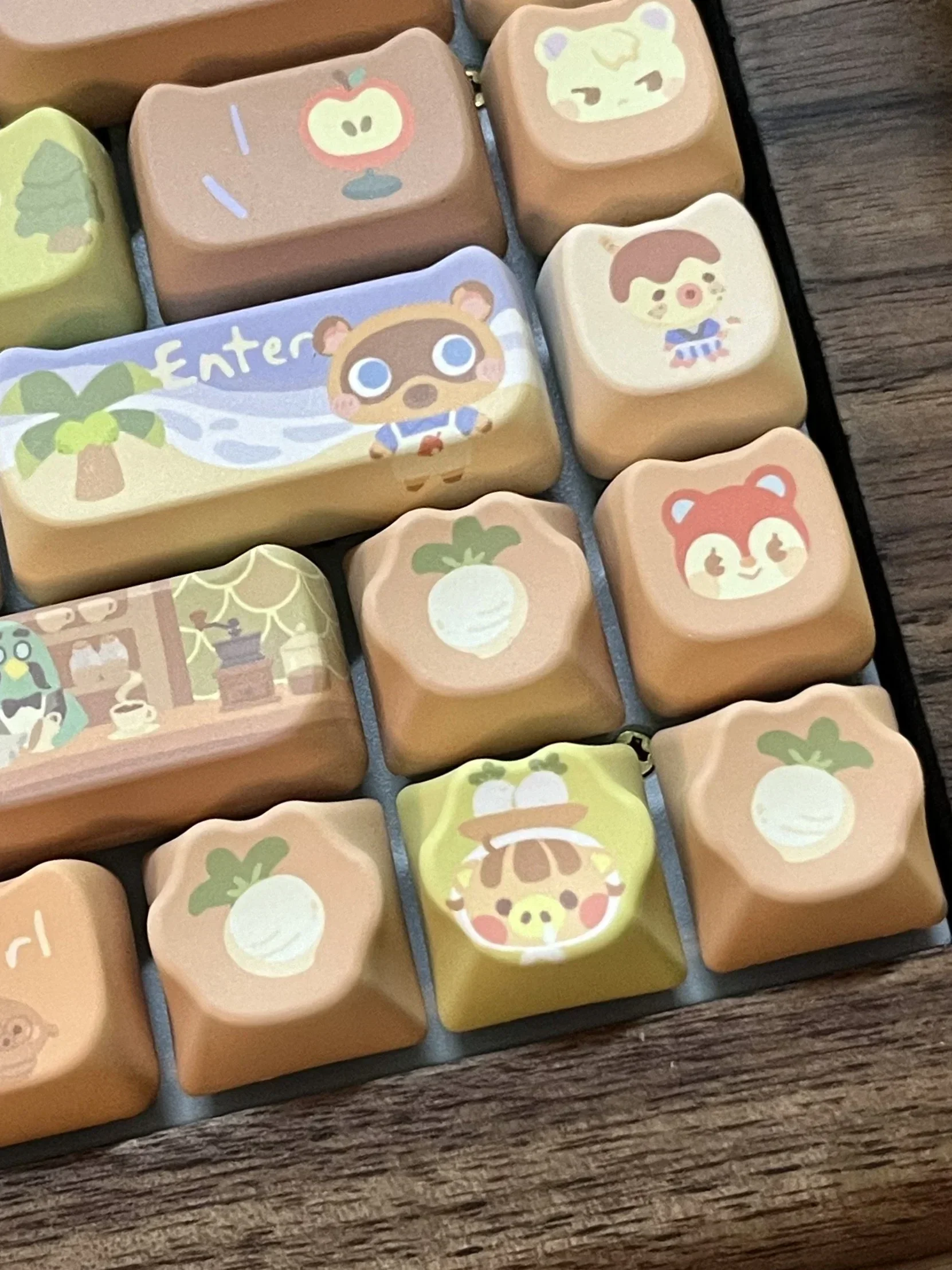 Imagem -05 - Animal Crossing Cute Keycaps 142 Keys Keycaps Mao Moa Keycaps Presente Personalizado Cat Key Cap Sub Térmico para Teclado Mecânico