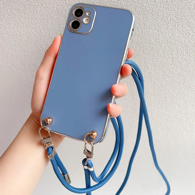 Crossbody Lanyard Strap Plating Phone Case For Samsung Galaxy A15 A25 A35 A55 A05 A05S 4G 5G Soft Cover