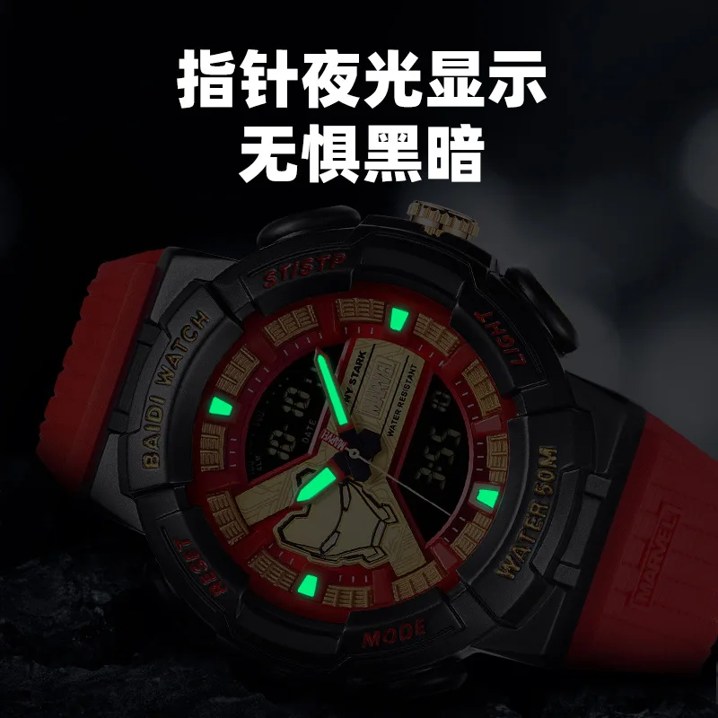 Marvel Original Iron Man Dual Display Wristwatch The Avengers Tony Stark Superman Stop Watch Chronograph Quartz Digital Clock