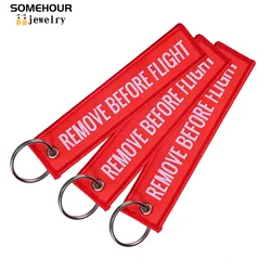 SOMEHOUR Keychain Remove Before Flight Bag Car Key Chain Red Embroidery Keyring Holder Colorful Luggage Tags For Men Women Gifts