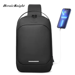 HK Business Man Shoulder Bag Light Weight Men's Cross Bag Mochila Reflective USB Charging Pack For 11.3''Tablet Cycling-Black