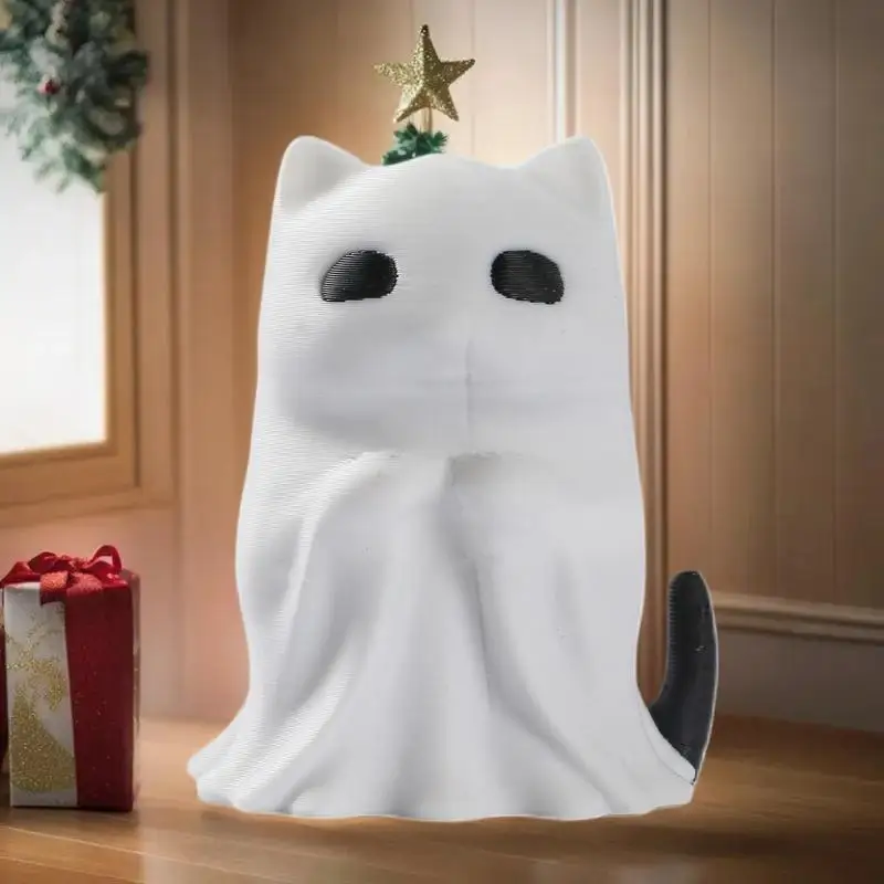 1Pc Halloween Themed Miniature Ghost Kitty Sculpture, A Unique Home Decoration Item, Perfect Cat Lover's Gift
