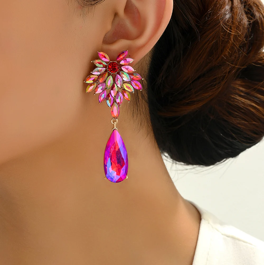 Elegant Leaves Teardrop Dangle Earrings For WomLuxury Design Sparkly Crystal Original Funny Wedding Party Pendant Jewelry Gift