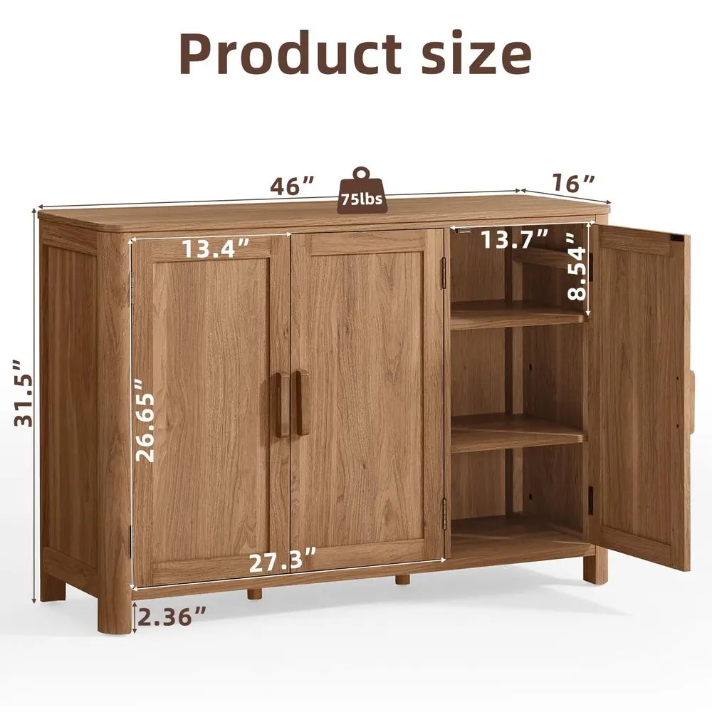 

Buffet Cabinet with Storage, 46 ArcShaped Credenza with 3 Doors amp Adjustable Shelves, Mid Century Modern Coffee Bar Cabinet f