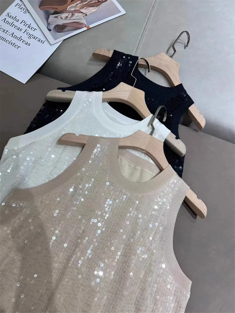 Summer B*C Women Beaded Sequin Sleeveless Vest Pullover Top High Quality