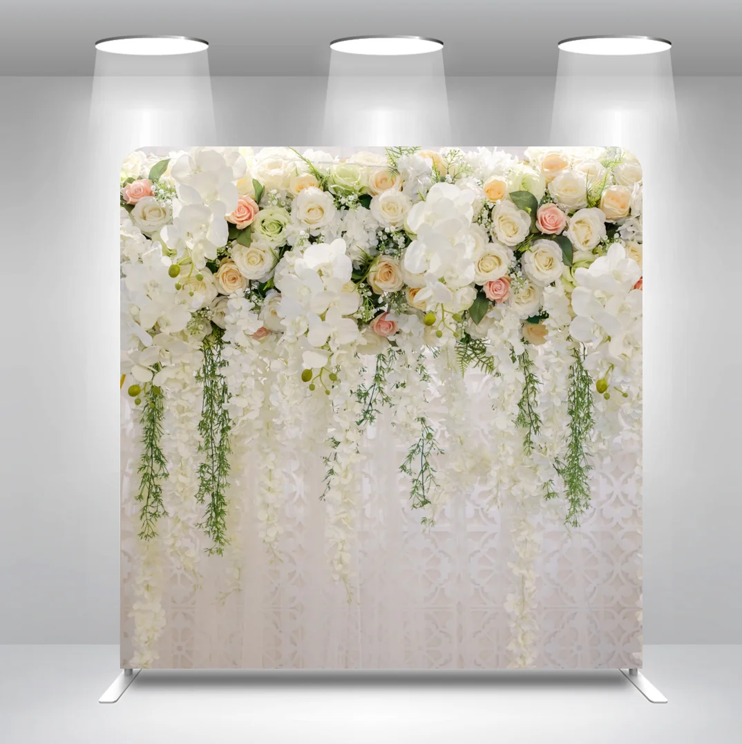 8x8ft 10x8ft 10x10ft White Rose Floral Theme Bridal Shower Baby Shower Birthday Pillow Case Photoshoot Backdrop Stand Cover