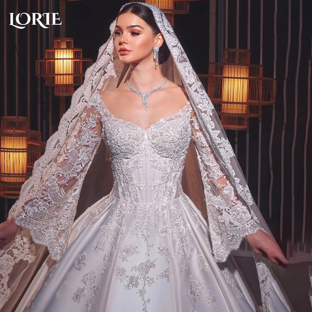 

LORIE Elegant Lace Ball Gown Wedding Dresses for Women Soft Tulle Open Back Flared Sleeve Bridal Gown Customized Plus Size Bride