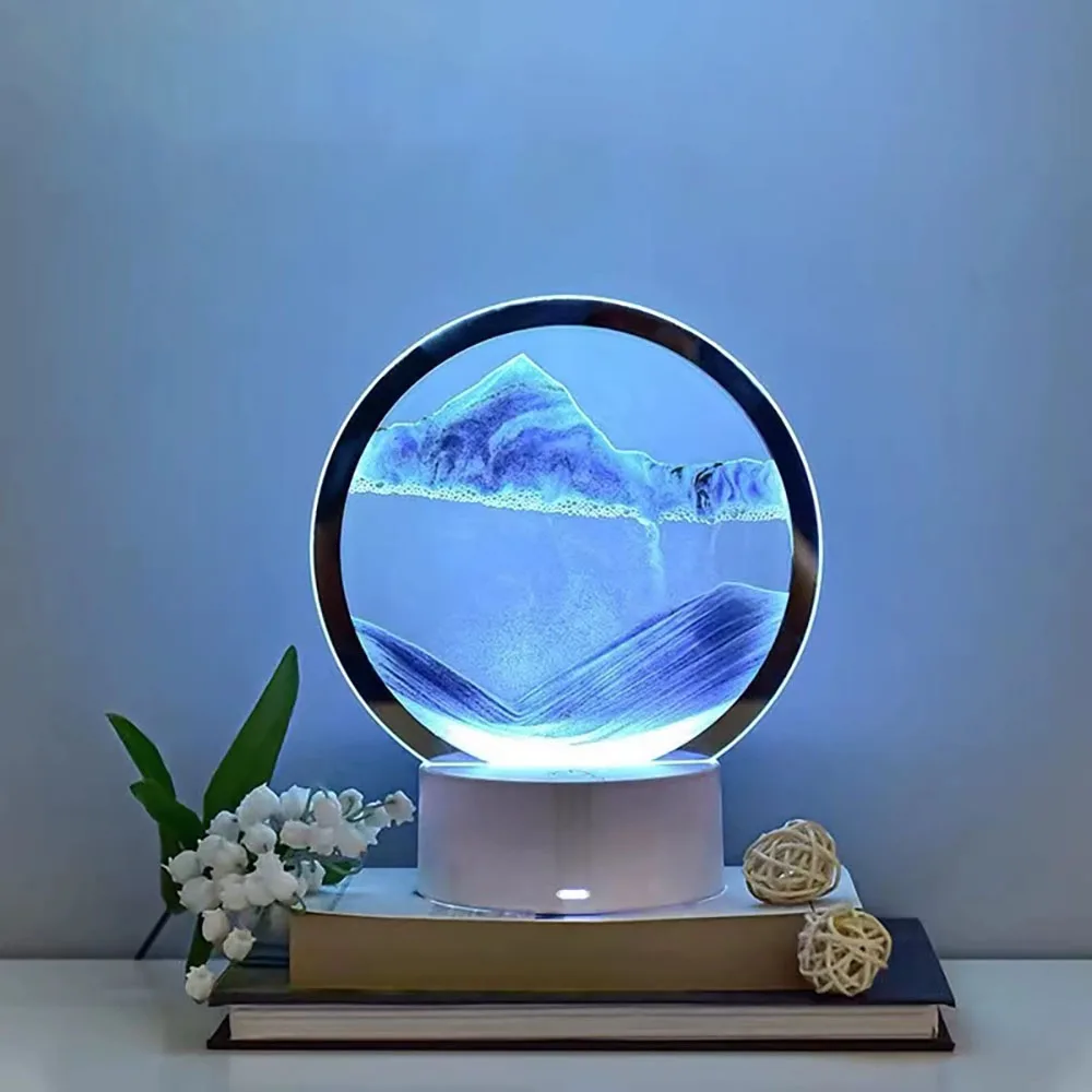 3D Flowing Sand Painting Night Light Atmosphere Light Landscape Hourglass Decompression Flowing Sand Ornament Desk Lamp Gift
