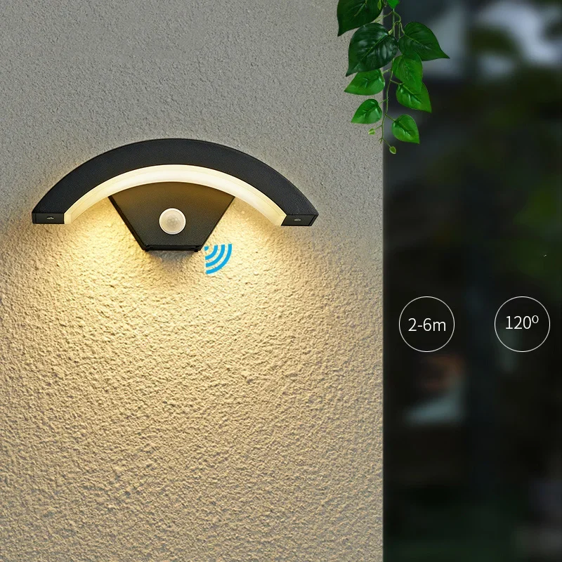 18W 24W 30W Moden Waterproof Outdoor Wall Lamp PIR Motion Sensor Wall Light Garden Porch Front Door Black Aluminum Lamp Body