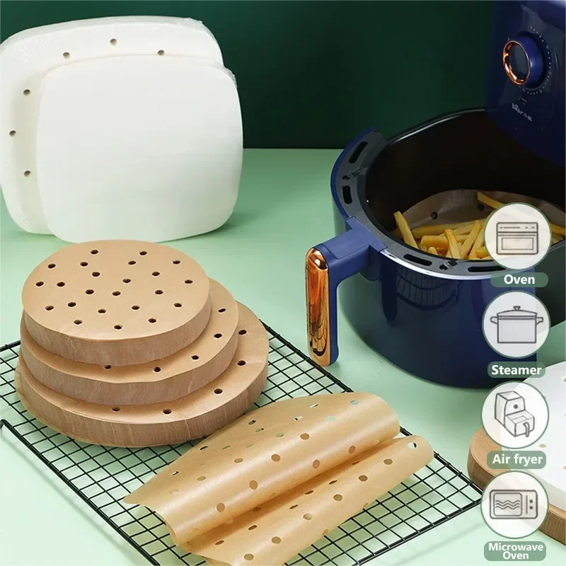 100Pcs Disposable Air Fryer กระดาษ Steamer Liners Perforated Parchment Baking Papers Non-Stick นึ่งกระดาษดูดซับน้ํามัน