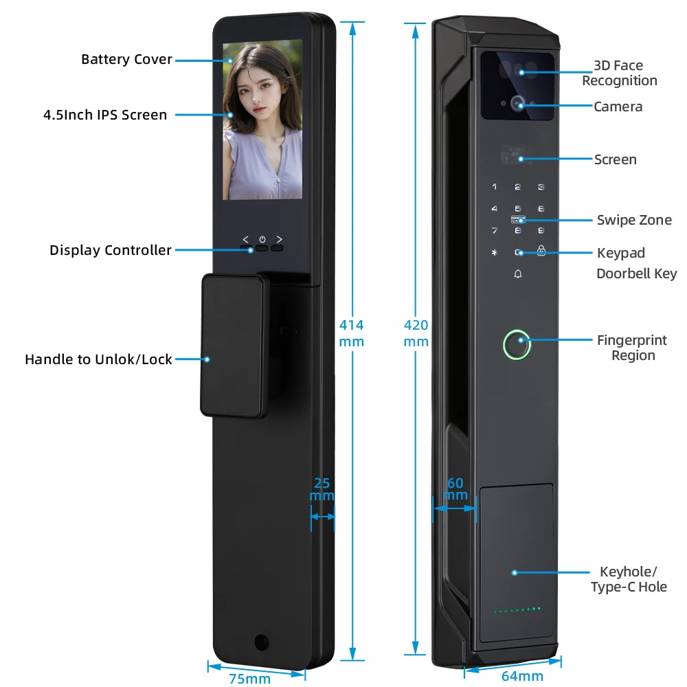 

RAYKUBE 21-language Voice WiFi Palm Vein Smart Fingerprint Face Recognition Digital With Video Call P85