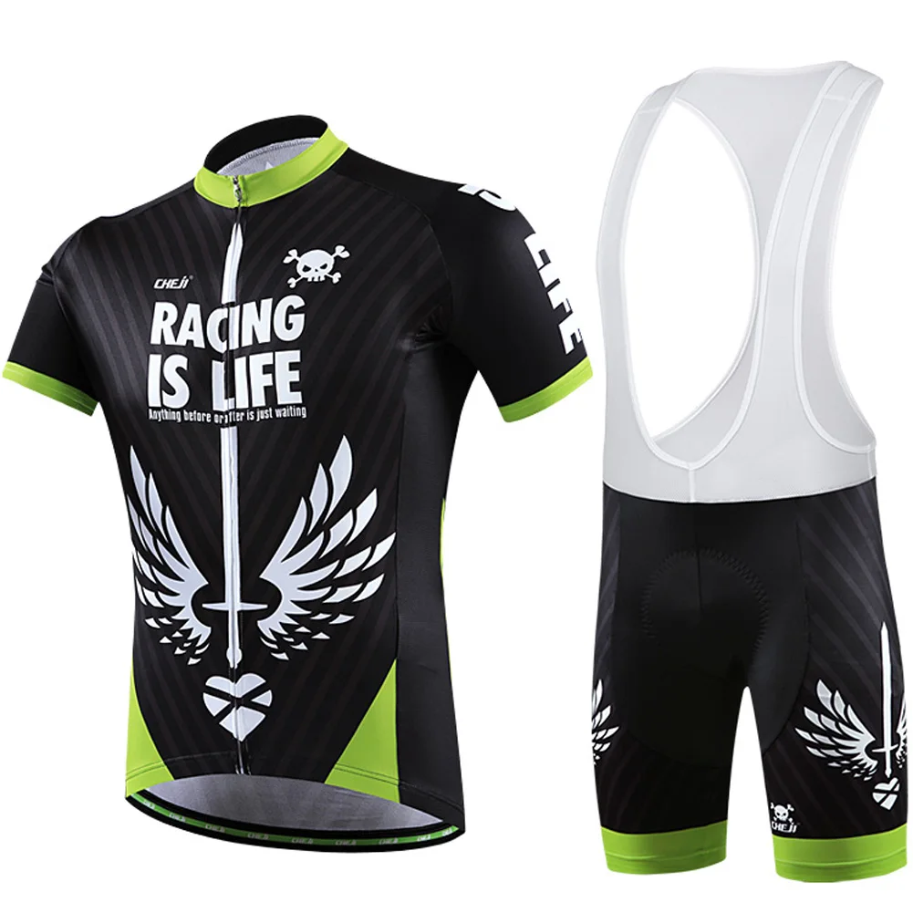 メンズ半袖サイクリングジャージ,ジェルパッド入りビブショーツセット,速乾性,柔らかいメッシュ生地,マウンテンバイクウェア