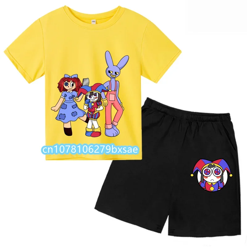 O incrível circo digital camiseta terno para meninos e meninas, camiseta personalizada dos desenhos animados, manga curta, moda infantil, 2021