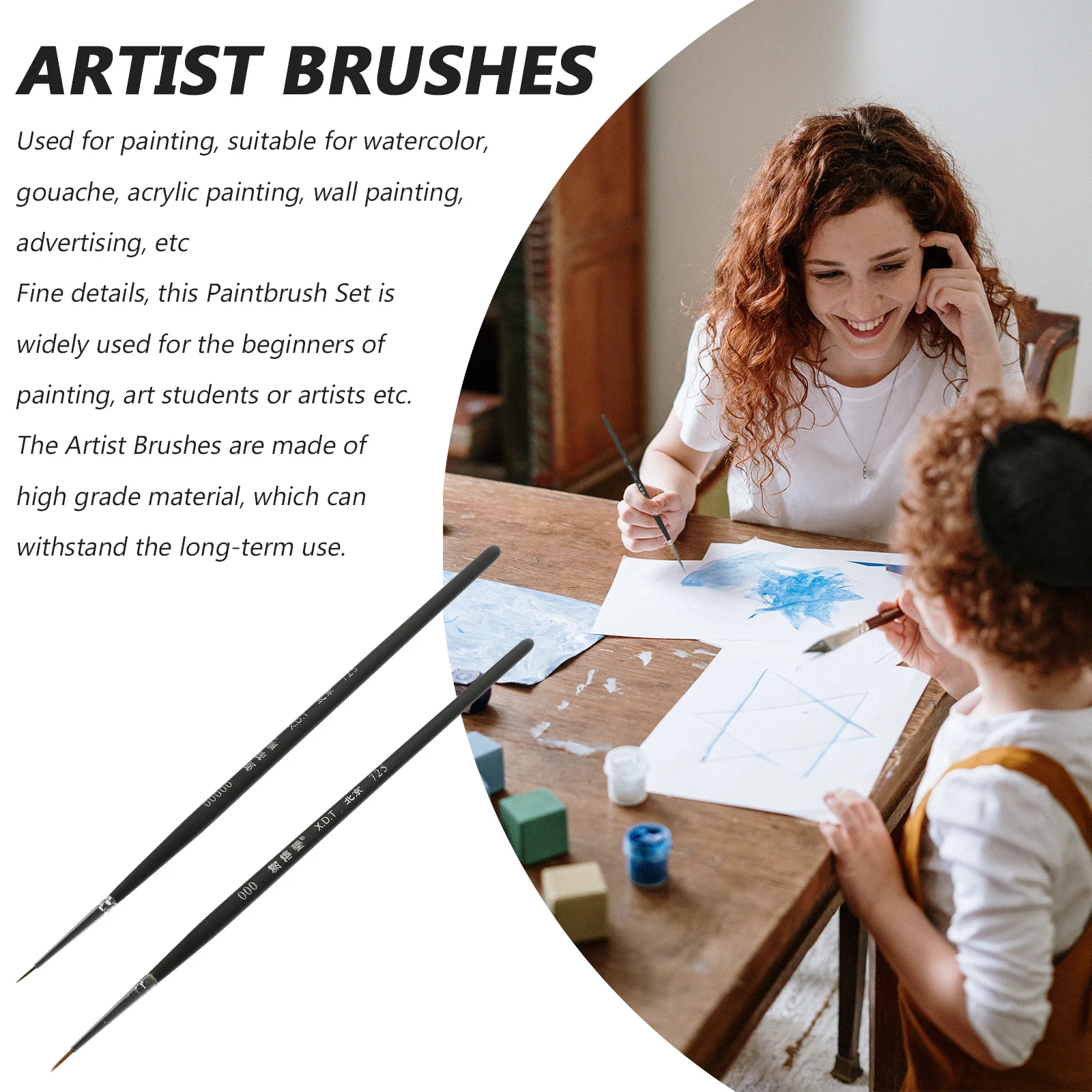 

2Pcs Detail Brush Set High Grade Material Fine Details for Beginners Artists Watercolor Gouache Acrylic Wall Painting