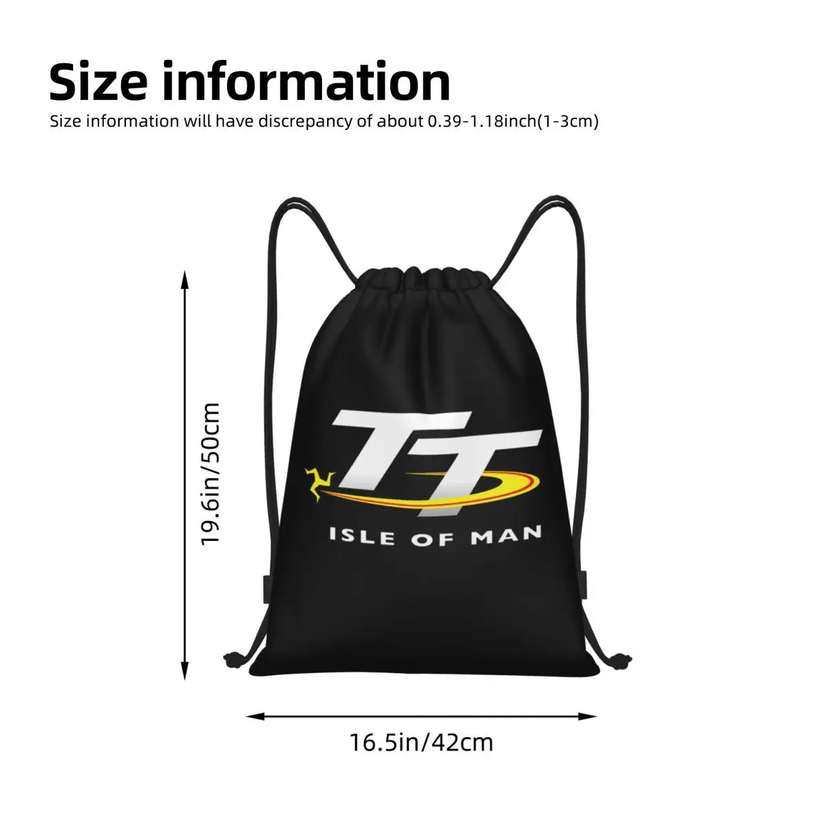 Isle of Man Portátil Drawstring Mochila, Preto Sacos De Armazenamento, TT Logo, Esportes Ao Ar Livre, Viajar, Ginásio, Yoga