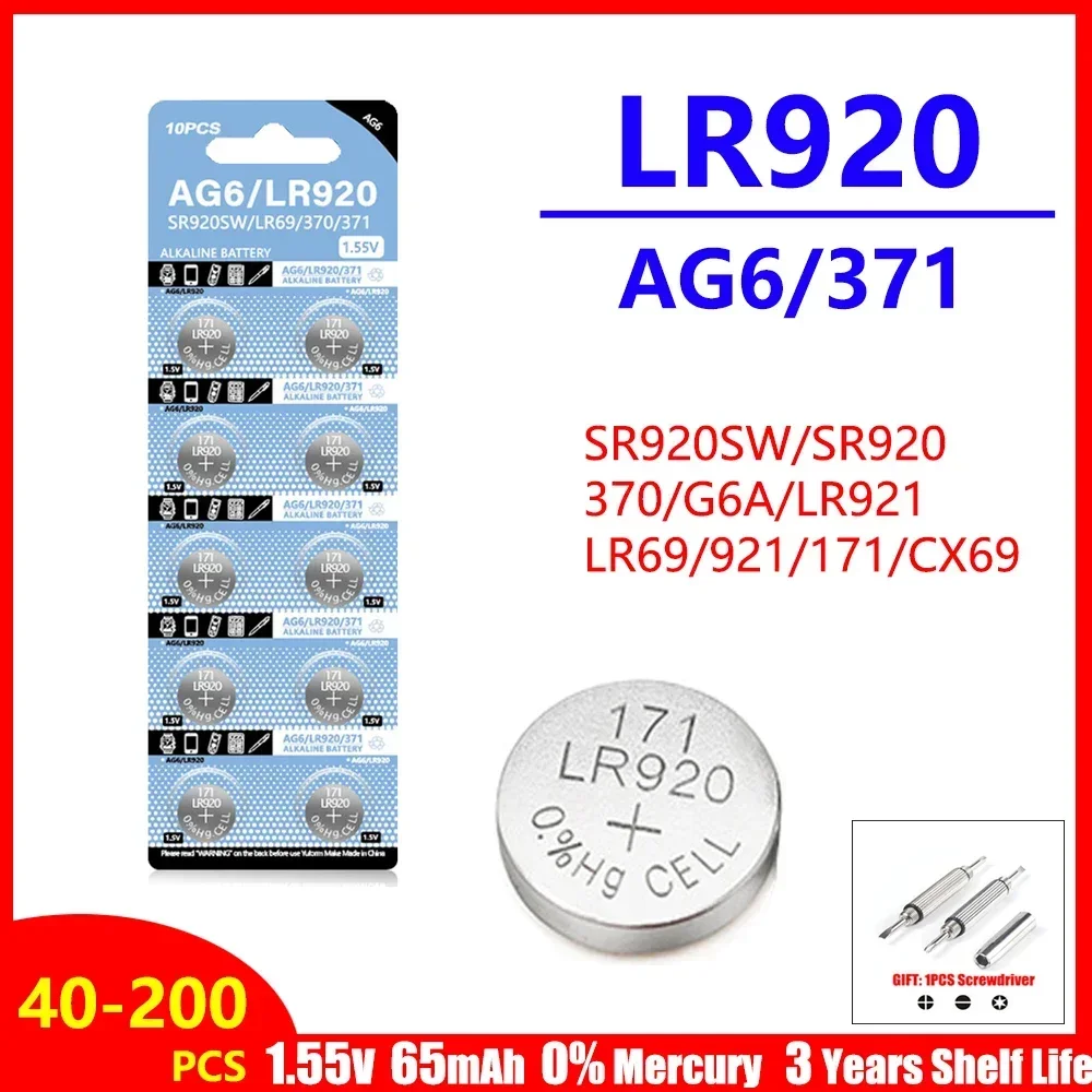 1.55V Coin Battery AG6 371 SR920SW LR920 SR927 171 370 L921 LR69 SR920 Button Batteries For Watch Toys Remote Button Cell