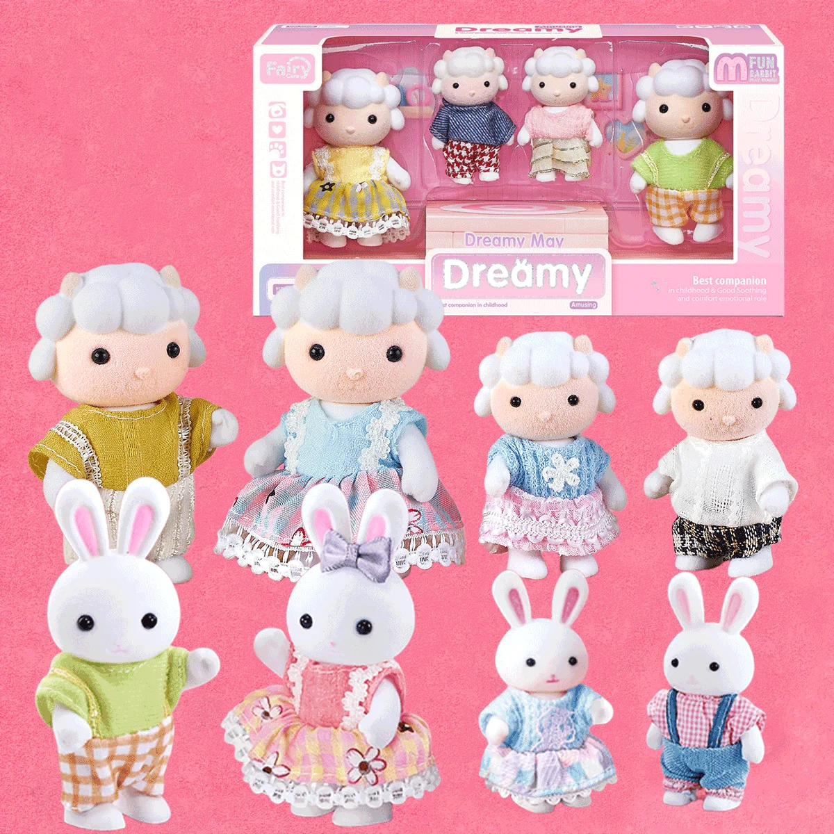 4 pezzi casa delle bambole foresta famiglia bambola coniglio pecora minitaturo set di mobili per bambole con scatola finta gioca simulazione casa delle bambole giocattoli