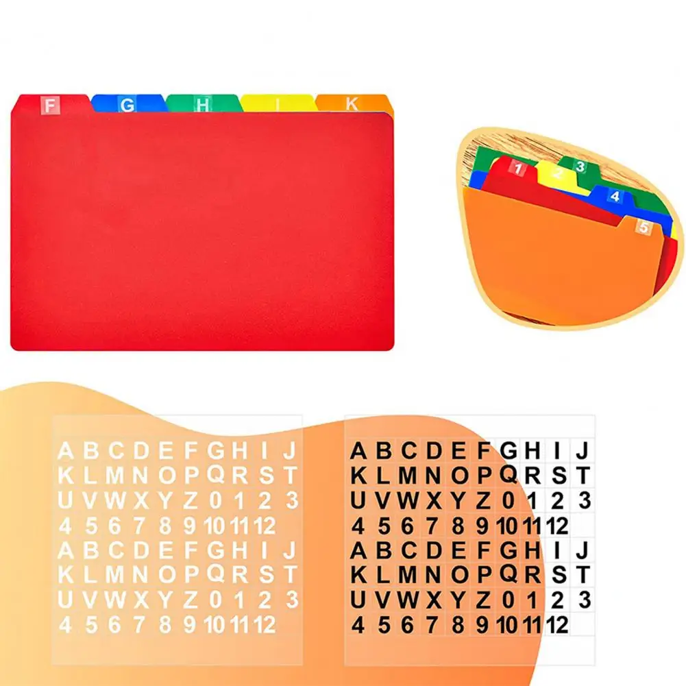School Supplies Colorful Index Card Dividers with Tabs for File Classification Self Adhesive Number Alphabet Sticker Set Ideal