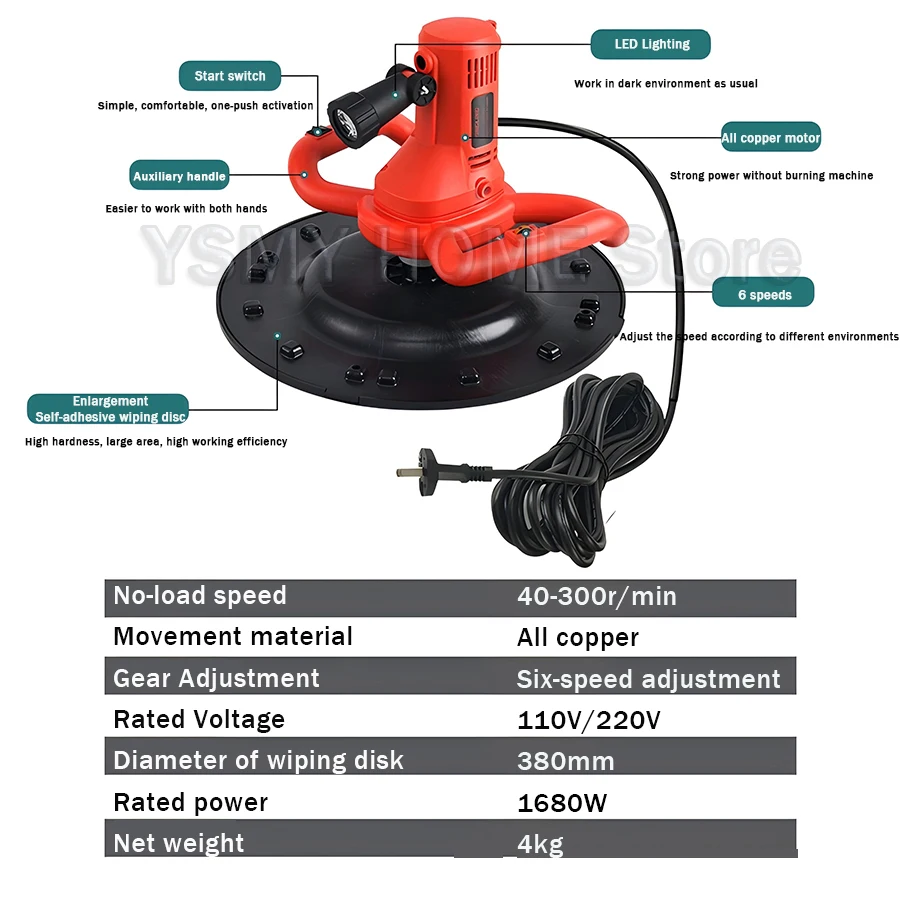 Hand-held Electric Wall Grinding Machine Concrete cement pavement troweling machine Compacting and polishing plastering tool