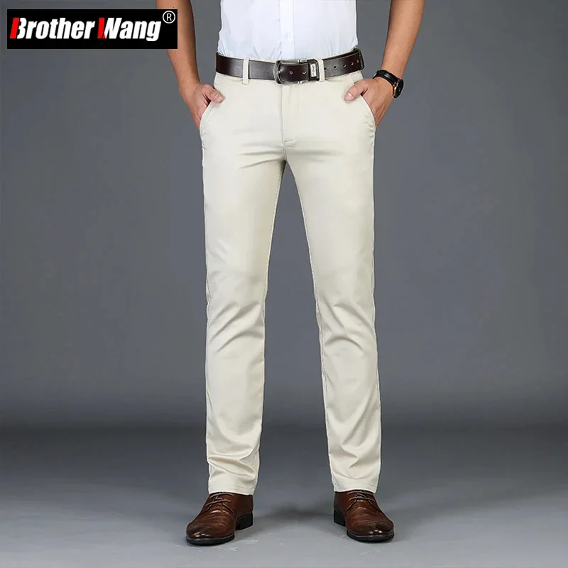 

Spring 2024 Summer New Men's Stretch Straight Thin Casual Pants Business Fashion Solid Color Cotton Trousers Male Brand Clothing