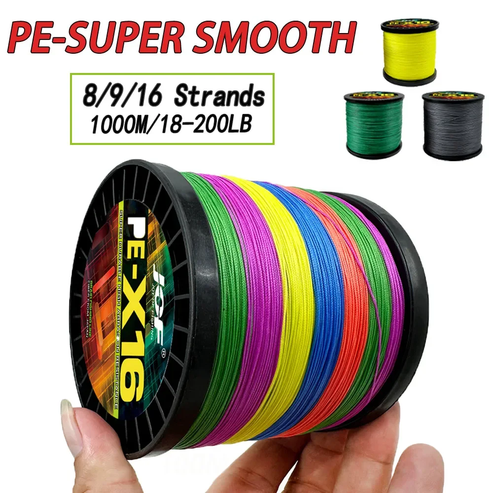 Durable X16/X9/X8 Fishing Line 1000m 16/9/8 Strands PE Smooth Super Power Multifilament Lines Crap Fishing 18lb-200lb Saltwater