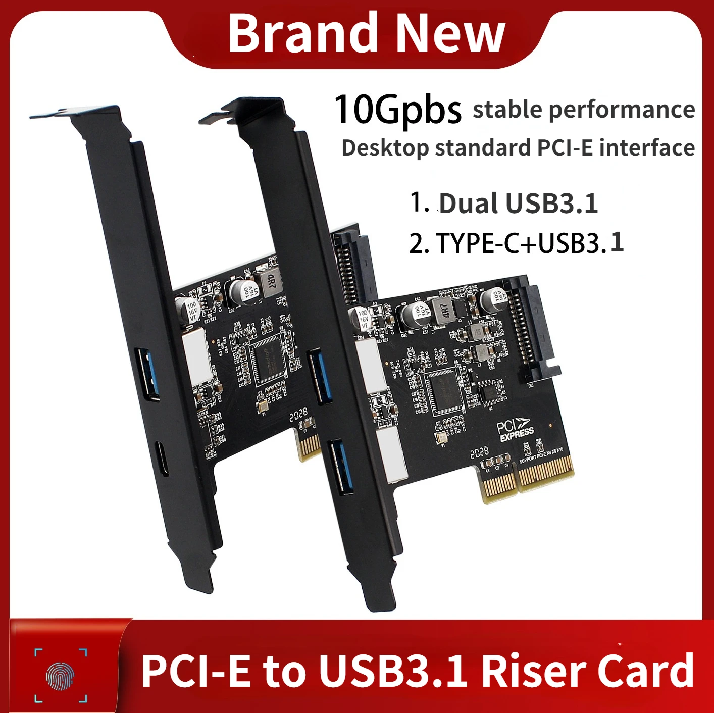 

Add On Cards Desktop Standard PCIE3.0 to USB3.1 Riser Cards 10Gbps Full Speed Type A+Type C PCI Express to USB 3.1 Adapter Card