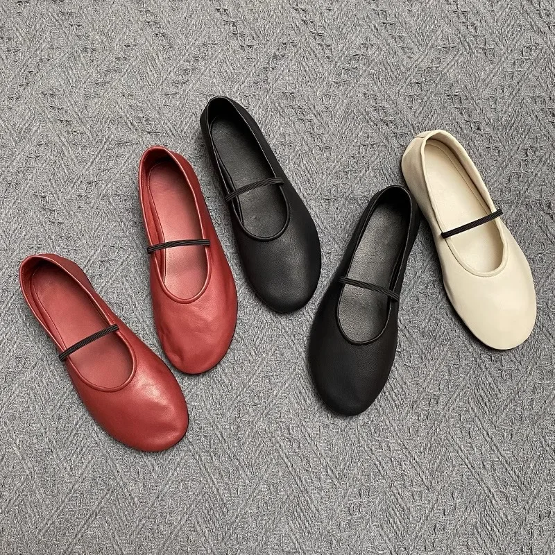 Round Toe Mary Janes Shoes For Women Elastic Band Solid Color Shallow Flat Female Shoes Concise Designer New Brand Girls Shoes