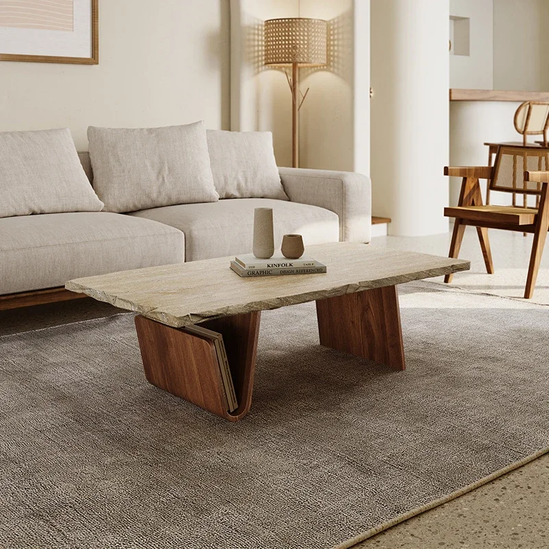 

Travertine Modern Coffee Table Living Room Brown Nordic Center Side Table Luxury Stone Unique Mesa De Centro Sala Furniture
