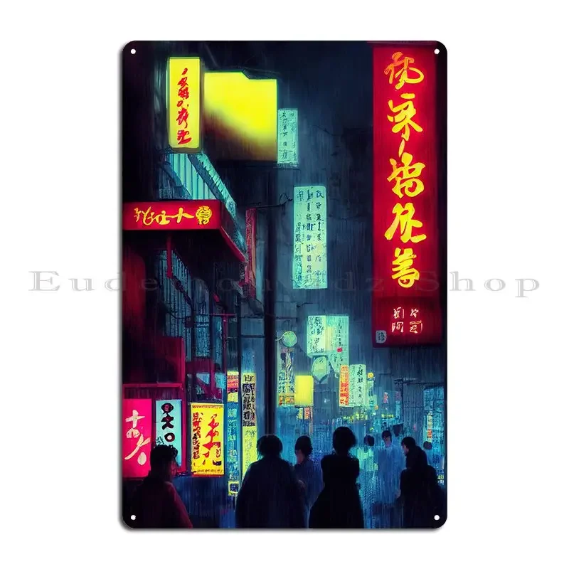 Tokyo Street Illustration Metal Plaque Cinema Club Printed Retro Design Tin Sign Poster