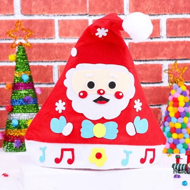 Children DIY Christmas Material Bag Toys Kindergarten Creative Educational Handmade Cartoon Xmas Sock Cap Craft Kit Toy for Kids