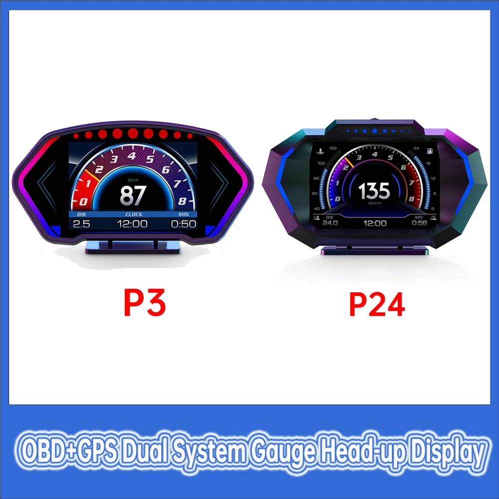 New Car HUD Head-up Display OBD+GPS Dual System Gauge Slope Meter Tachometer Odometer on-board Computer with Alarm Function