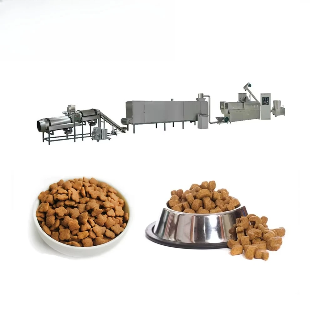 خط تجهيز أغذية الكلاب الأوتوماتيكي من الفولاذ المقاوم للصدأ مع محرك تحكم PLC بثق مزدوج المسمار