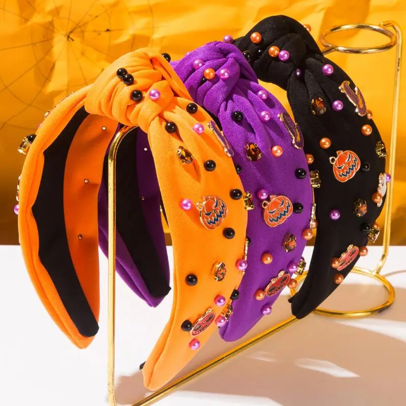 عصابات رأس تحت عنوان الهالوين للنساء مع الماس حبات الأرز رسائل الجمجمة اكسسوارات رباط شعر عطلة إكسسوارات الشعر الهدايا