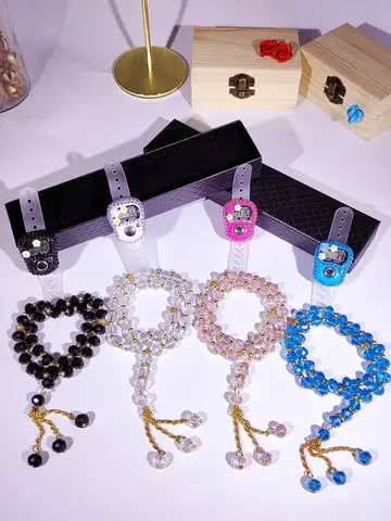 반짝이는 라인스톤 비즈 팔찌와 손가락 카운터, 여성용 크리스탈 꽃 선물 세트, 기도 운동을 위한 우아한 선물 상자