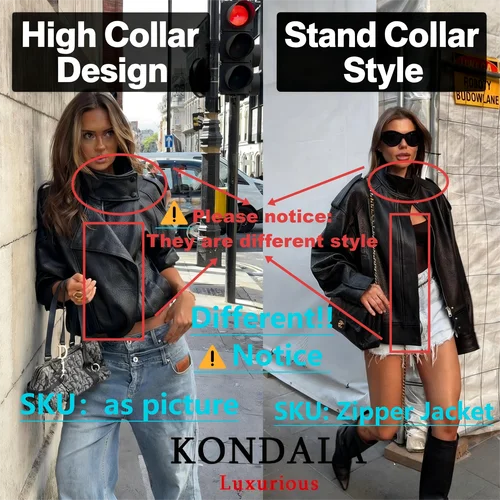 Imagen 2 del producto KONDALA, chaquetas informales elegantes de cuero negro para mujer, abrigos elásticos de manga larga con botones de gran tamaño, moda de otoño 2025, abrigos de calle