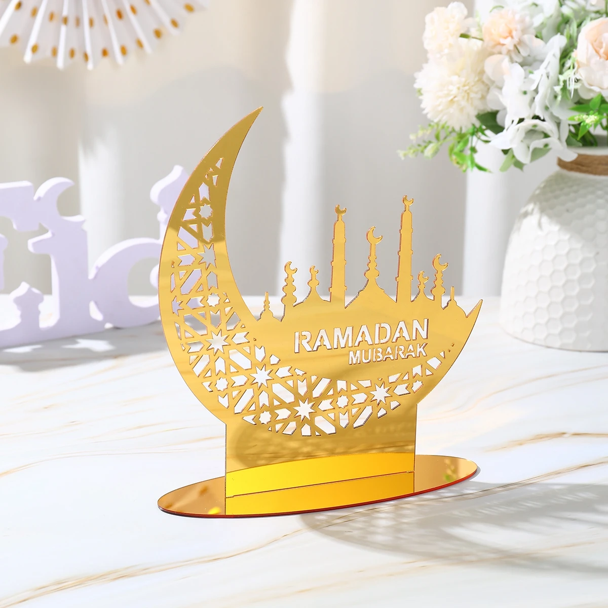 

Golden Acrylic EID Mubarak Table Ornaments 2024 Ramadan Kareem Decoration for Home Islamic Muslim event Party Eid Al-Fitr Gifts