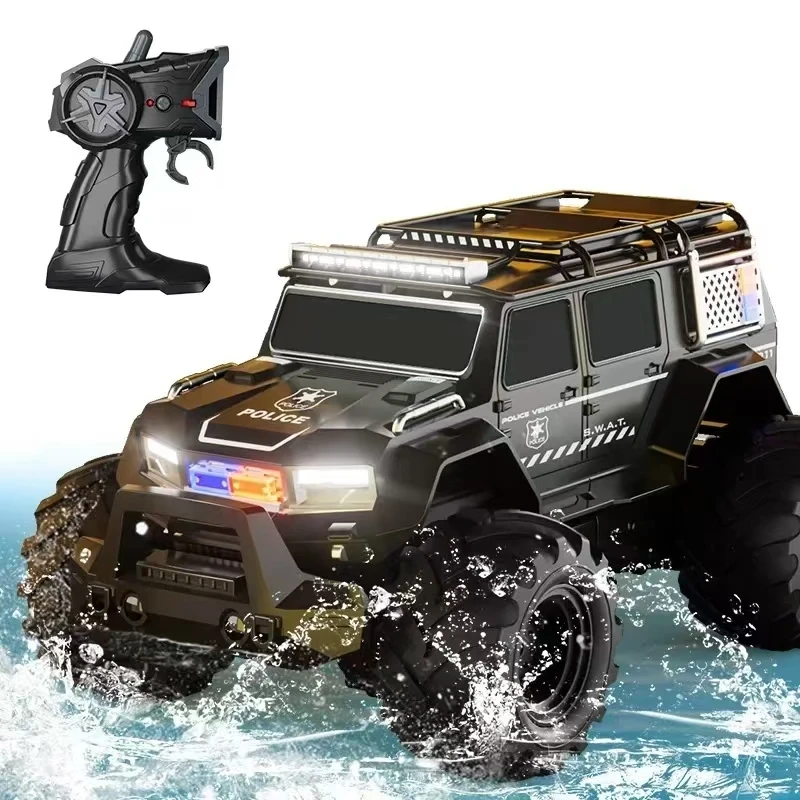 Amphibious Stunt Vehicle Police Car Remote Controlled Car Climbing Vehicle Four-wheel Drive Off-road Vehicle Beach Toy RC Car