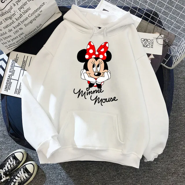 Disney Women Hoodies Minnie Mickey Mouse Hoodies Cartoon Tops Long Sleeve Pockets Sweatshirts Fashion Hooded Gothic Clothing